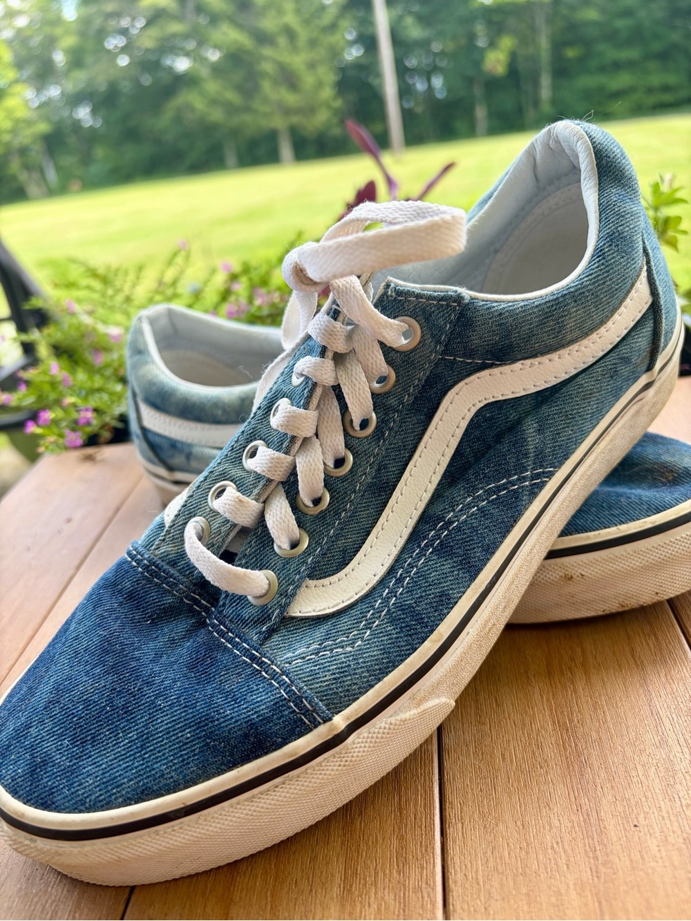 Vans Blue Denim Low Top Sneakers with White Stripe